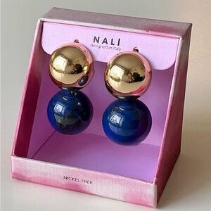 Nali Brand Gold and Blue Sphere Earrings NWT